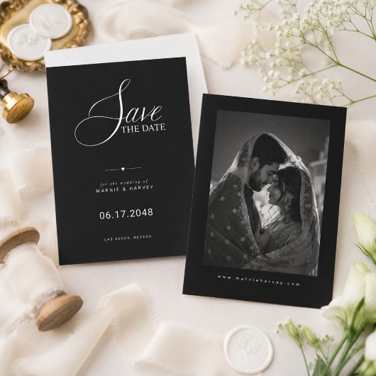 Luxe Zwart Huwelijksfoto Save The Date