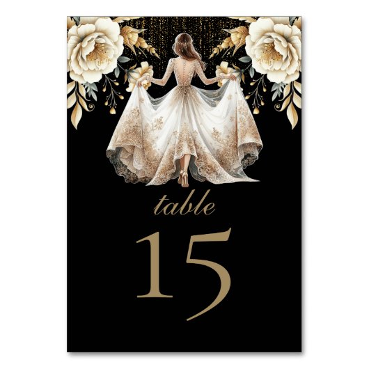 Luxe zwart ivoor & goud quinceañera kaart (Achterkant)