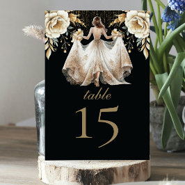 Luxe zwart ivoor & goud quinceañera kaart