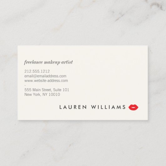 Luxe zwart/ivoor strepen rode lippen make-up artie visitekaartje (Achterkant)