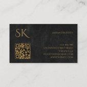 Luxe zwart leder en goud QR Code Logo Visitekaartje (Achterkant)