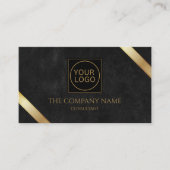 Luxe zwart leder en goud QR Code Logo Visitekaartje (Voorkant)