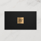 Luxe zwart leer met gouden monogram visitekaartje (Voorkant)