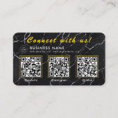 Luxe Zwart Marmer 3 QR Code Multi Social Visitekaartje (Voorkant)