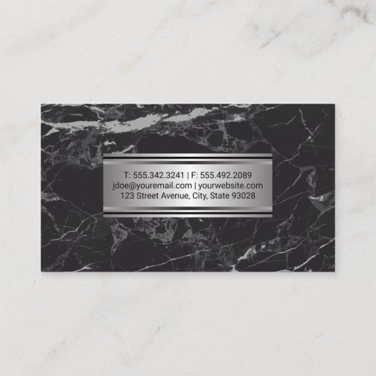 Luxe Zwart Marmer | Chef Icoon Metallic Banner Visitekaartje (Achterkant)
