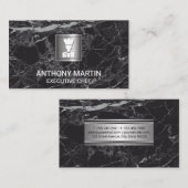 Luxe Zwart Marmer | Chef Icoon Metallic Banner Visitekaartje (Voorkant / Achterkant)