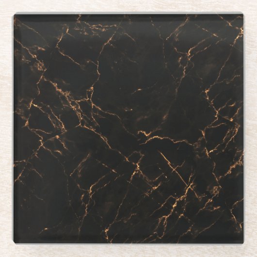 Luxe zwart marmer: elegante textuur glazen onderzetter (Voorkant)