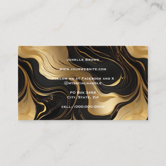 Luxe zwart marmer en goudfolie visitekaartje (Achterkant)