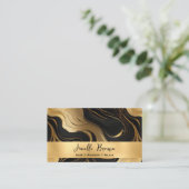 Luxe zwart marmer en goudfolie visitekaartje (Staand voorkant)