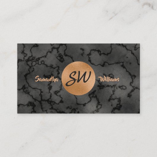 Luxe zwart marmer en koper Professional Visitekaartje (Voorkant)