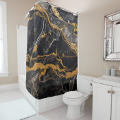 Luxe zwart marmer goud Kintsugi aders agaat Douchegordijn (In situ)