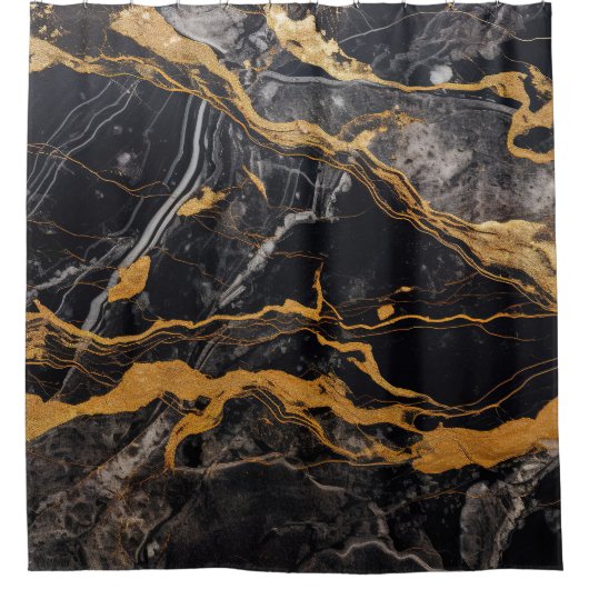 Luxe zwart marmer goud Kintsugi aders agaat Douchegordijn (Voorkant)