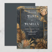 Luxe Zwart Marmer & Goud Tropische VIP Huwelijk Kaart (Voorkant / Achterkant)