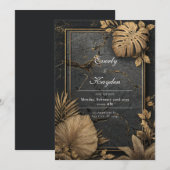 Luxe Zwart Marmer & Goud Tropische VIP Huwelijk Kaart (Voorkant / Achterkant)