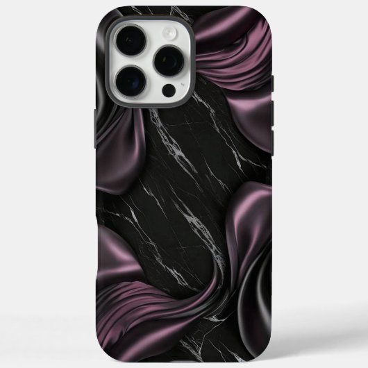 Luxe zwart marmer met satijn Paarse werveling Case-Mate iPhone Case (Achterkant)
