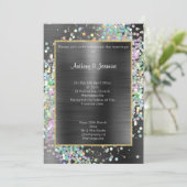 LUXE ZWART METALLIC HOLOGRAFISCHE PASTEL WEDING KAART (Staand voorkant)
