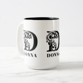 Luxe zwart Monogram Letter D Aangepaste naam Tweekleurige Koffiemok (Voorkant links)