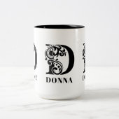 Luxe zwart Monogram Letter D Aangepaste naam Tweekleurige Koffiemok (Center)