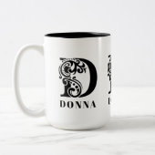Luxe zwart Monogram Letter D Aangepaste naam Tweekleurige Koffiemok (Links)
