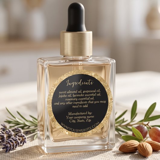 Luxe zwart & nep goud glinster ingrediënten label