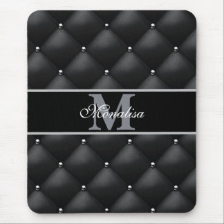 luxe zwart ontwerp met monogram en personalisatie muismat