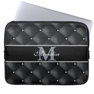 luxe zwart ontwerp monogramm gegersonaliseerd laptop sleeve