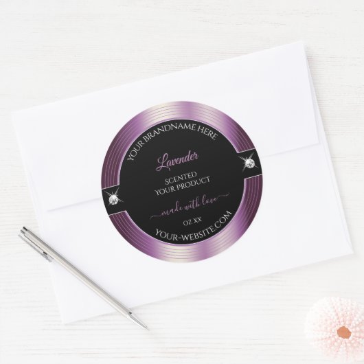 Luxe Zwart Paarse Shiny Brilliants Product Label (Envelop)