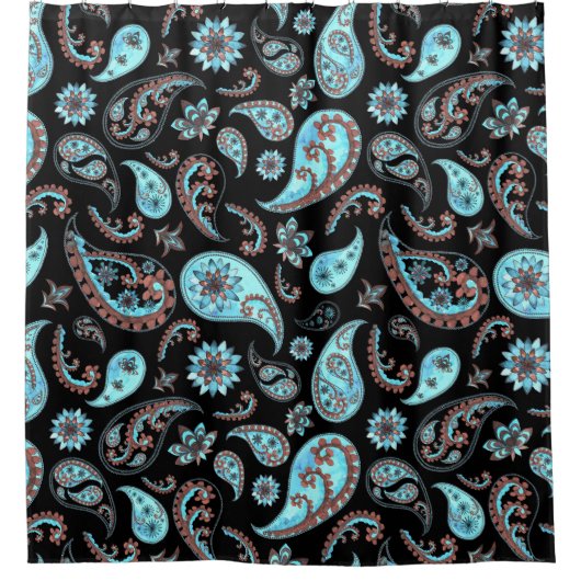 Luxe zwart Paisley douchegordijn (Voorkant)