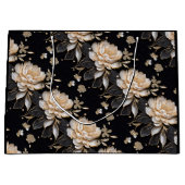 Luxe zwart pioenbloempatroon elegant parelmoer groot cadeauzakje (Voorkant)