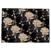 Luxe zwart pioenbloempatroon elegant parelmoer groot cadeauzakje (Achterkant)