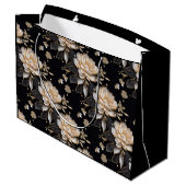 Luxe zwart pioenbloempatroon elegant parelmoer groot cadeauzakje (Achterkant Gekanteld)