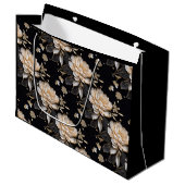 Luxe zwart pioenbloempatroon elegant parelmoer groot cadeauzakje (Voorkant Gekanteld)