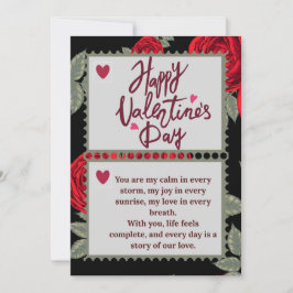 Luxe Zwart & Rood Bloem Valentijnkaart Feestdagenkaart