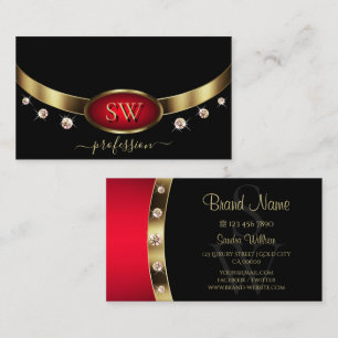Luxe zwart rood goud met initialen en diamanten visitekaartje