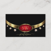 Luxe zwart rood goud met initialen en diamanten visitekaartje (Voorkant)