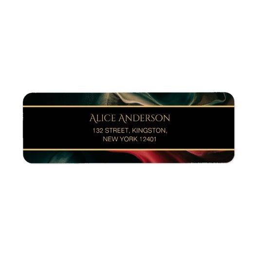 Luxe zwart rood groen goud elegant retouradres etiket (Voorkant)