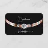 Luxe Zwart Roos Goud met Juwelen en Monogram Visitekaartje (Voorkant)