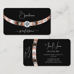 Luxe Zwart Roos Goud met Juwelen en Monogram Visitekaartje