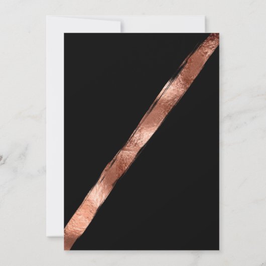 Luxe Zwart Roos Gouden Brushstroke Border Wedding Kaart (Achterkant)