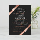 Luxe Zwart Roos Gouden Brushstroke Lijst Wedding Kaart (Staand voorkant)