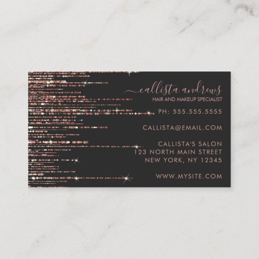 Luxe Zwart Roos Gouden Glitter Fringe Gordijn Visitekaartje (Achterkant)