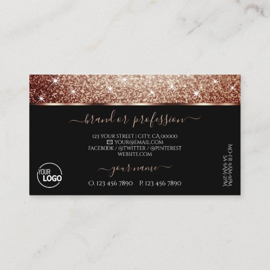Luxe Zwart Roos Gouden Glitter Sterren toevoegen L Visitekaartje (Achterkant)