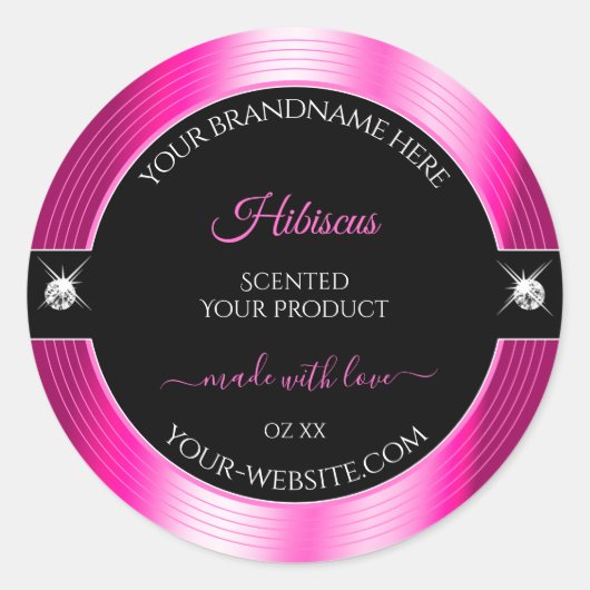 Luxe Zwart Roze Glanzend Briljant Product Label (Voorkant)