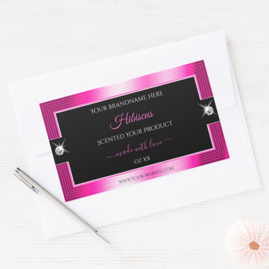 Luxe Zwart Roze Glanzend Briljant Product Label (Envelop)