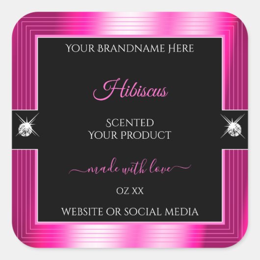 Luxe Zwart Roze Glanzend Briljant Product Label (Voorkant)