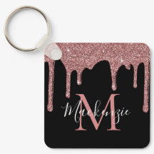 Luxe Zwart Roze Goud Glitter Druppels Monogram