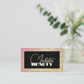 Luxe Zwart Roze Gouden Sparkle Glitter en Foto Visitekaartje (Staand voorkant)