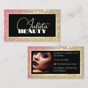 Luxe Zwart Roze Gouden Sparkle Glitter en Foto Visitekaartje