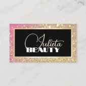 Luxe Zwart Roze Gouden Sparkle Glitter en Foto Visitekaartje (Voorkant)