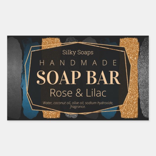 Luxe Zwart Shimmer Handgemaakte Zeep Kaars Labels (Voorkant)